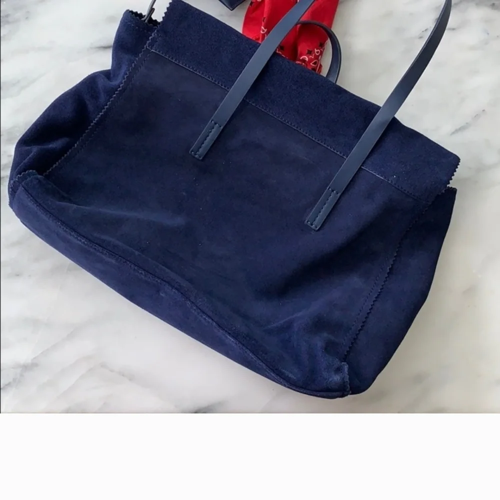 Zara Navy Blue Satchel with Red Scarf Accent does not have the red cloth - Picture 3 of 12